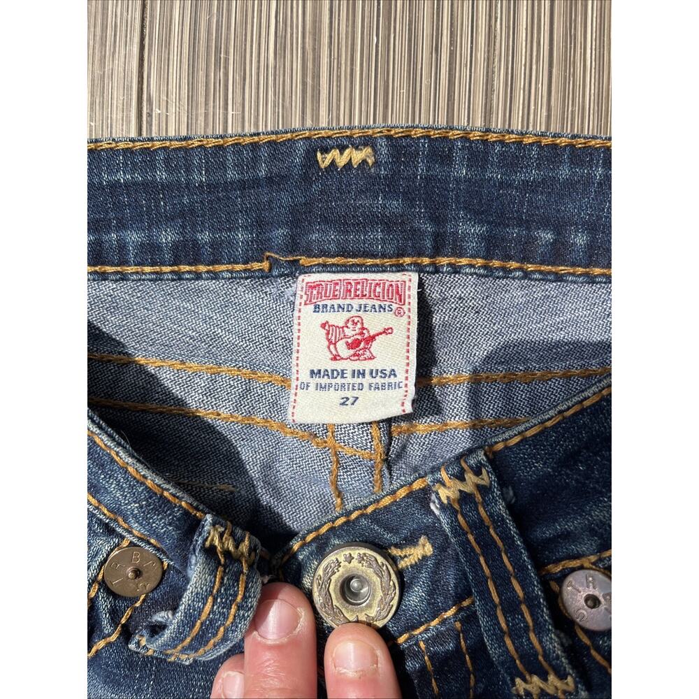 True Religion Mid Rise Dark Wash Slim Straight Leg Jeans Blue Size 27 - Picture 3 of 6